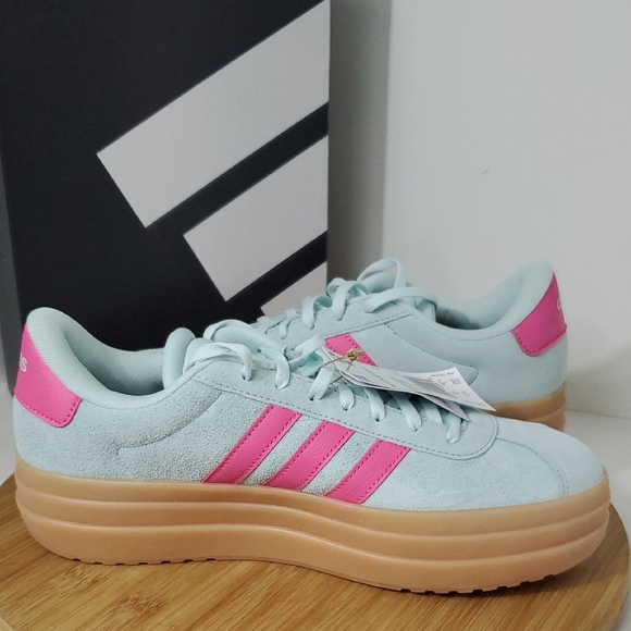 Adidas VL Court Bold Mint Pink Stripes Suede Skateboarding Sneakers W 10 NWT - Picture 6 of 12